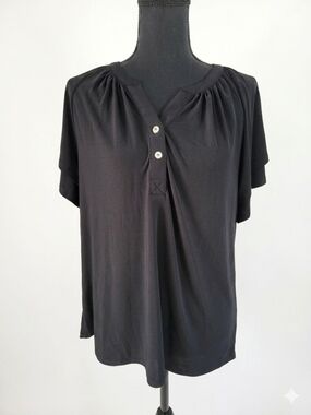Jones New York Black Short-Sleeve Henley Blouse